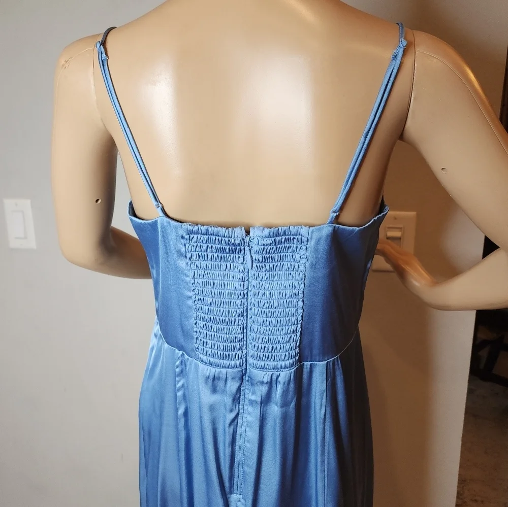 NWT Abercrombie Camille Blue Satin Smocked‎ Sleeveless Midi Dress Size MP